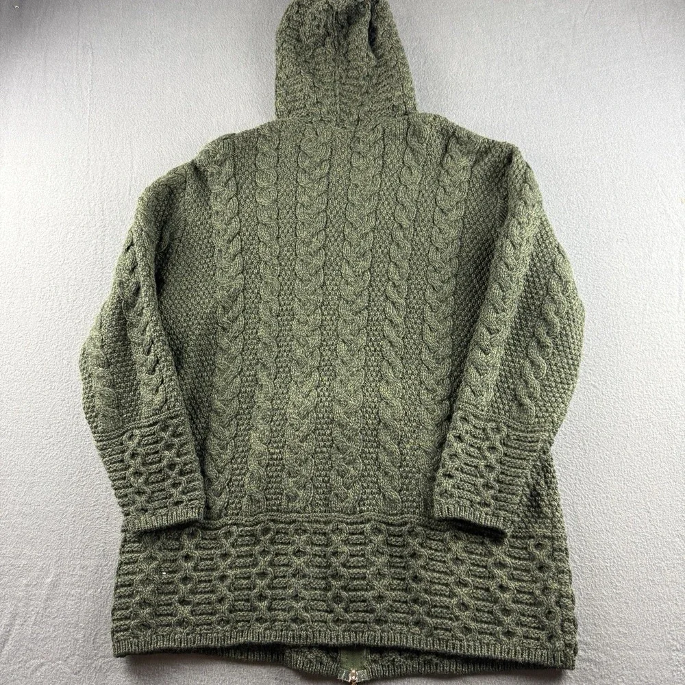 Aran Crafts Hoodie Women's 2XL Green Merino Wool Fisherman Cable Knit Full Zip - Picture 3 of 10